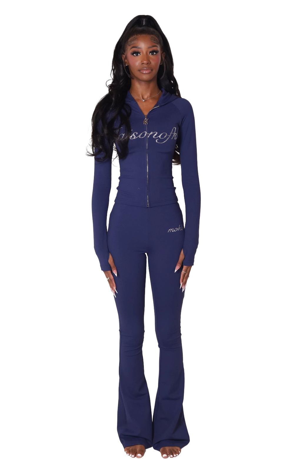 Navy Blue Bling Flare Pants