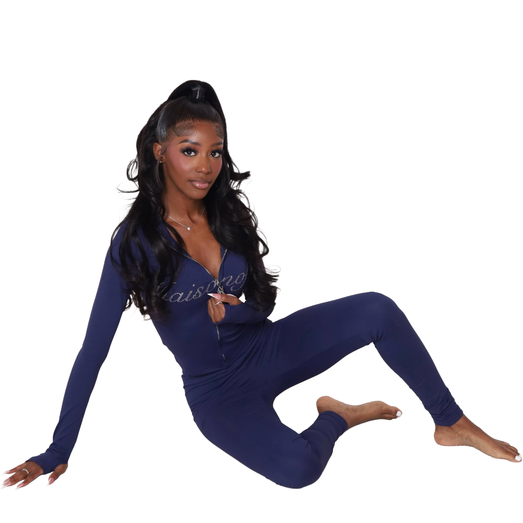 Navy Blue Bling Straight Pants