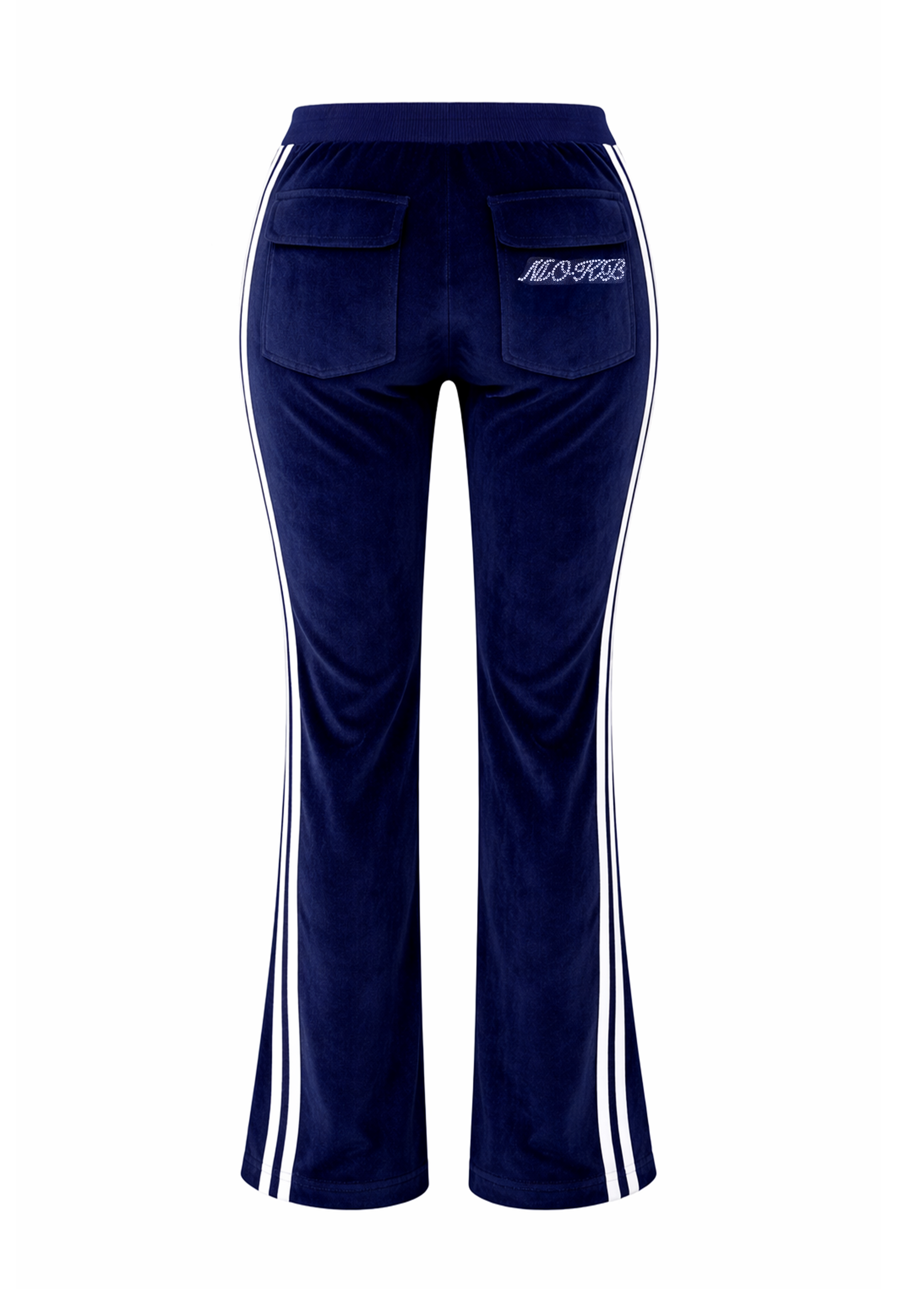 Navy Blue/White Velour Bling Track Joggers